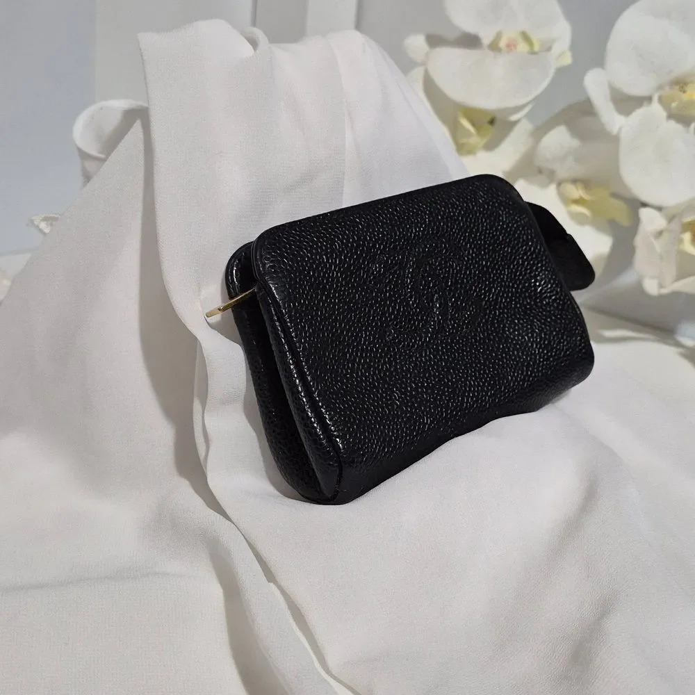 100% Authentic Chanel Black Caviar Leather Pouche